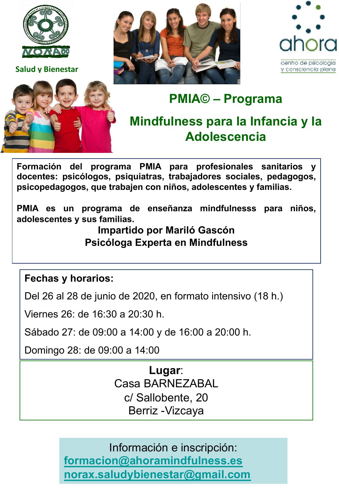 PMIA-Programa Mindfulness para la infancia y la adolescencia. Vizcaya junio 2020