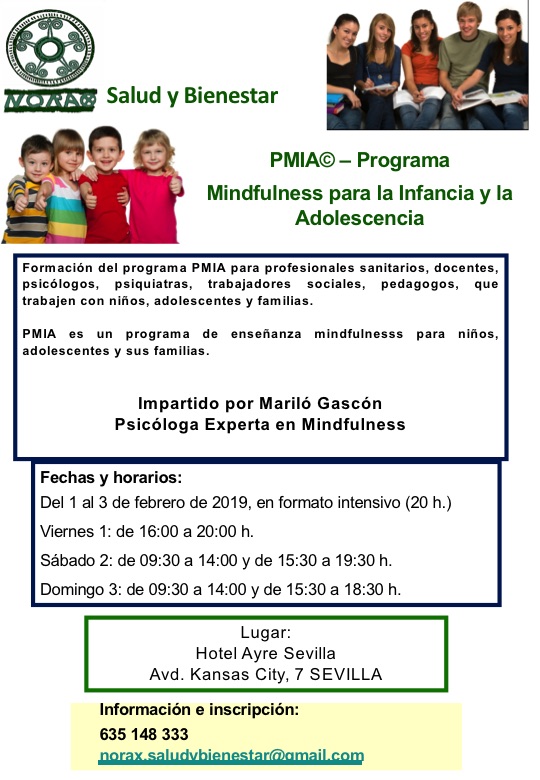 Formación para profesionales del Programa PMIA – Mindfulness para la infancia y la adolescencia. Febrero 2019