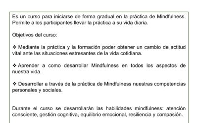 Curso Intensivo Mindfulness: vivir con consciencia plena. Septiembre 2018