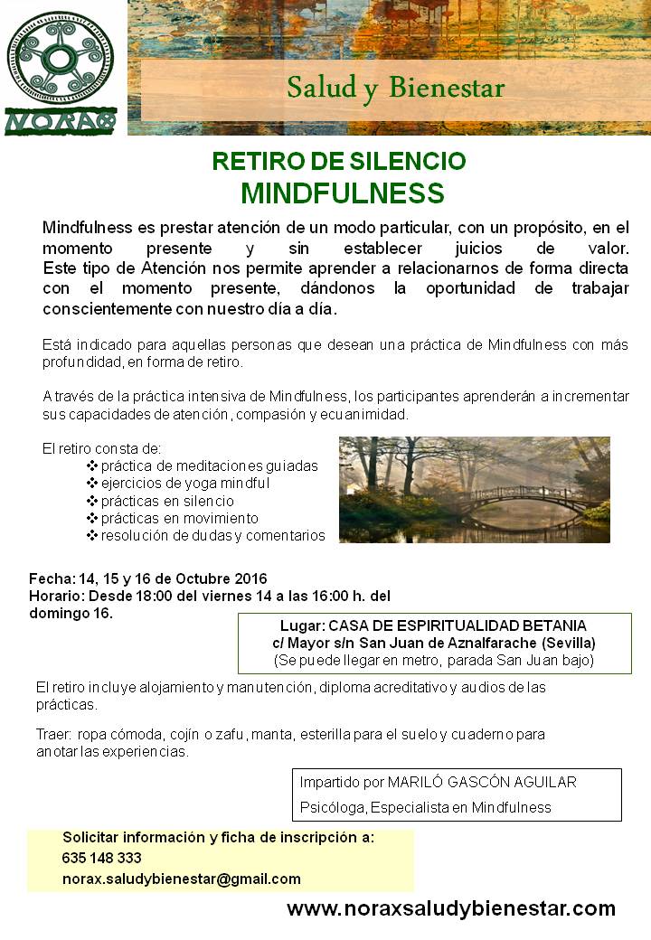 Retiro de Silencio MINDFULNESS, del 14 al 16 octubre 2016
