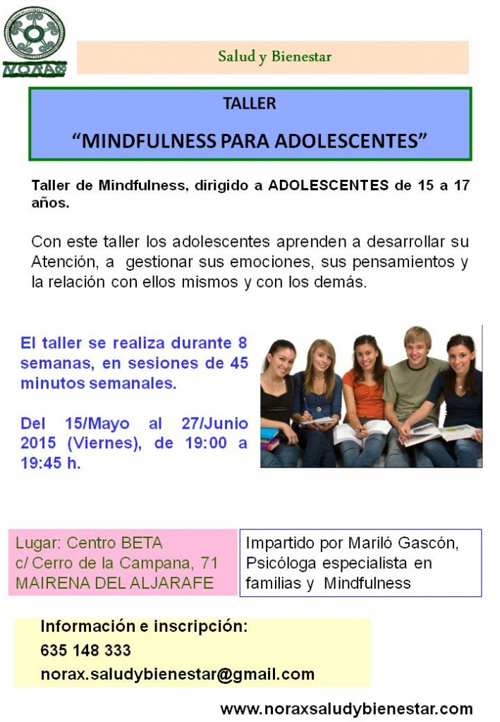 TALLER MINDFULNESS ADOLESCENTES 15-17 AÑOS, MAYO-JUNIO