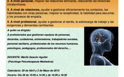 29 DE ABRIL Y 2 DE MAYO – CURSO PRACTICO DE INTELIGENCIA EMOCIONAL Y ATENCIÓN PLENA EN MARBELLA