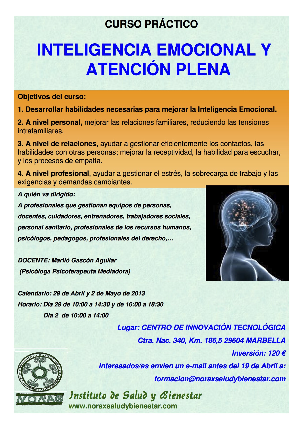 29 DE ABRIL Y 2 DE MAYO – CURSO PRACTICO DE INTELIGENCIA EMOCIONAL Y ATENCIÓN PLENA EN MARBELLA