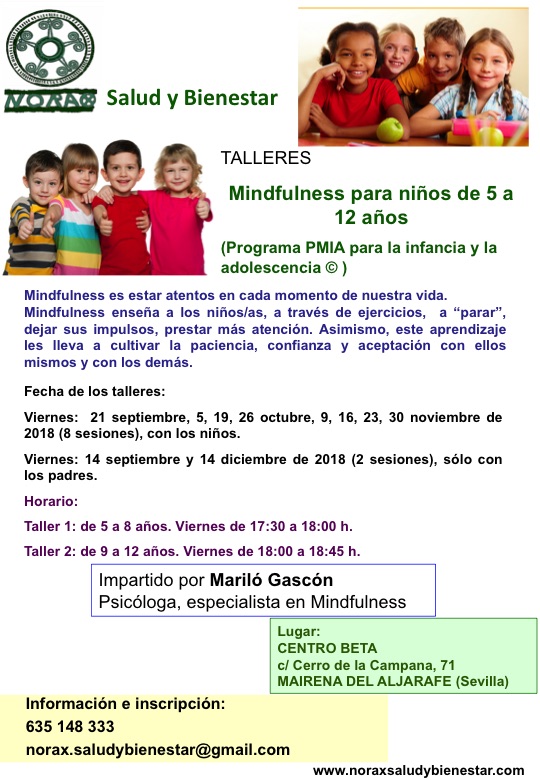 TALLERES MINDFULNESS para niñ@s de 5 a 12 años. Del 14 septiembre al 14 de diciembre de 2018