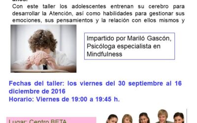 Taller Mindfulness para adolescentes. Septiembre-diciembre 2016