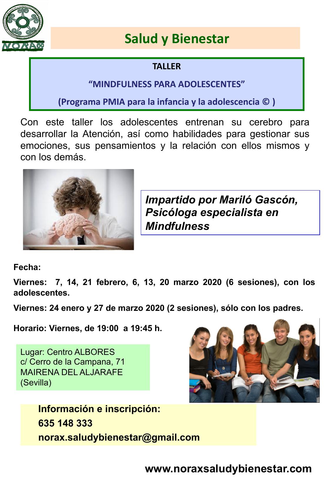 Taller Mindfulness para adolescentes. Del 24 de enero al 27 de marzo 2020.