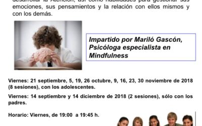 TALLER MINDFULNESS para adolescentes. Del 14 septiembre al 14 diciembre de 2018