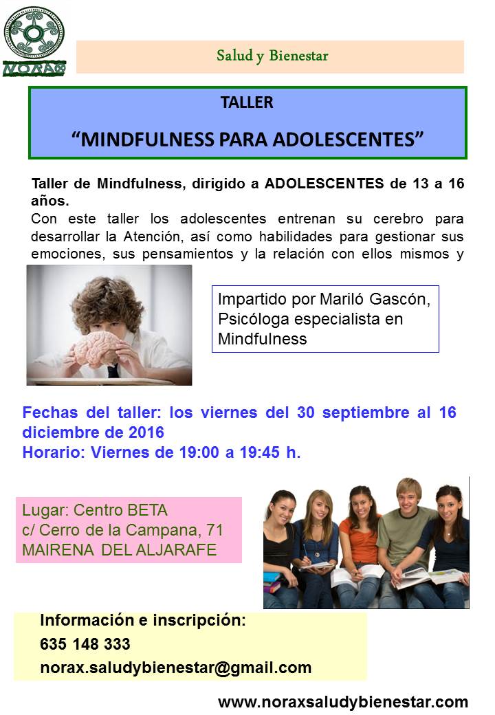 Taller Mindfulness para adolescentes. Septiembre-diciembre 2016