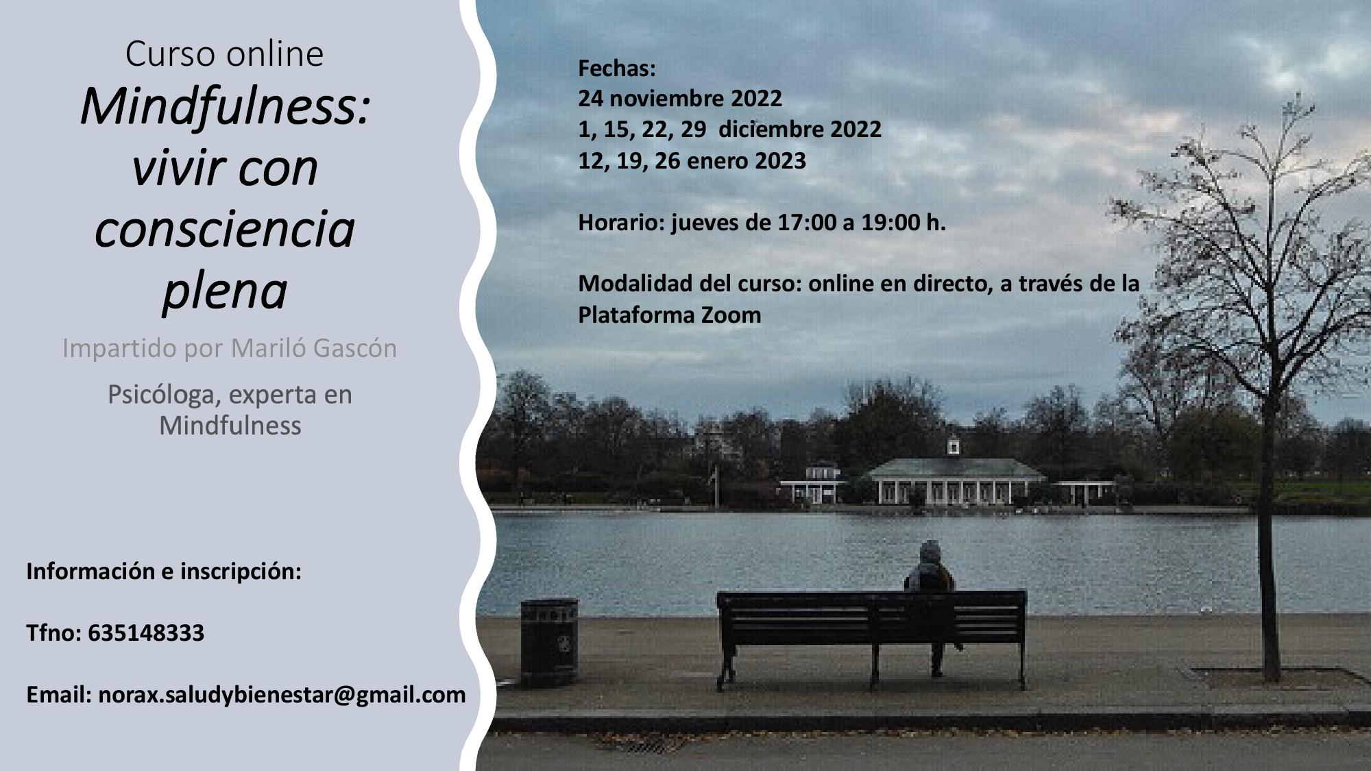 Curso online «Mindfulness: vivir con Consciencia Plena». Del 24 noviembre 2022 al 26 enero 2023