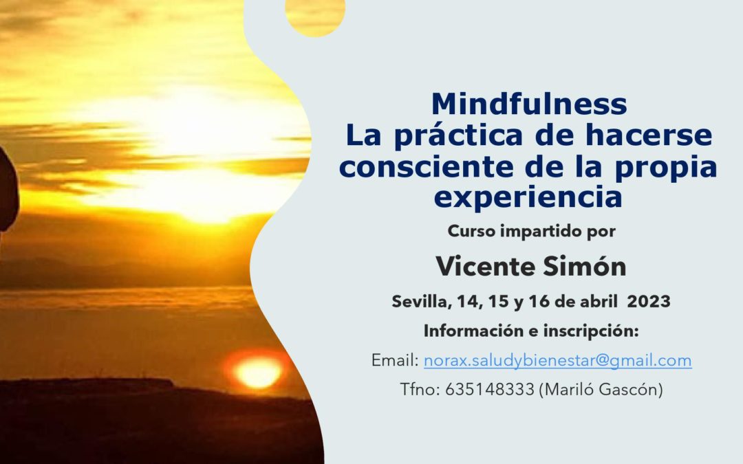 Curso «Mindfulness: la practica de hacerse consciente de la propia experiencia». Impartido por Vicente Simón en Sevilla, del 14 al 16 de abril de 2023