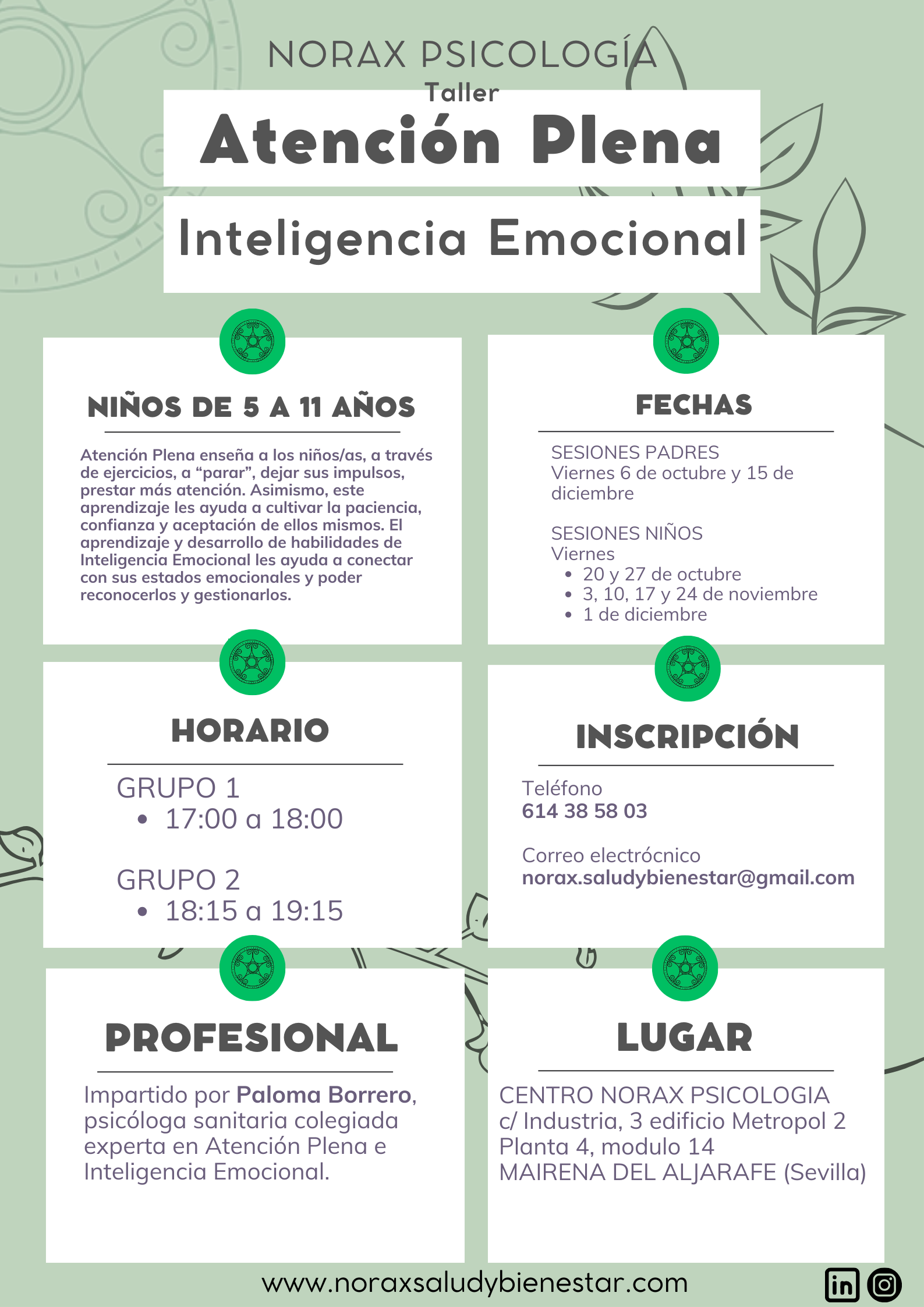 Taller Atención Plena e Inteligencia Emocional para niñ@s de 5 a 11 años, del 6 octubre al 15 diciembre de 2023
