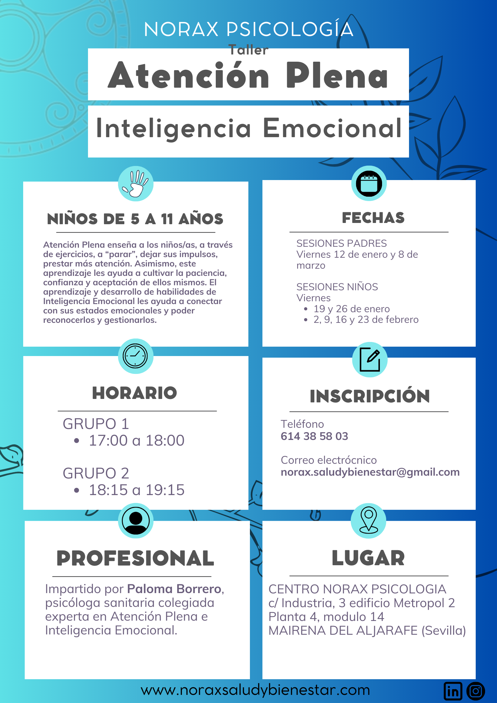 Taller Atención Plena e Inteligencia Emocional para niñ@s de 5 a 11 años, del 12 de enero al 8 de marzo de 2024